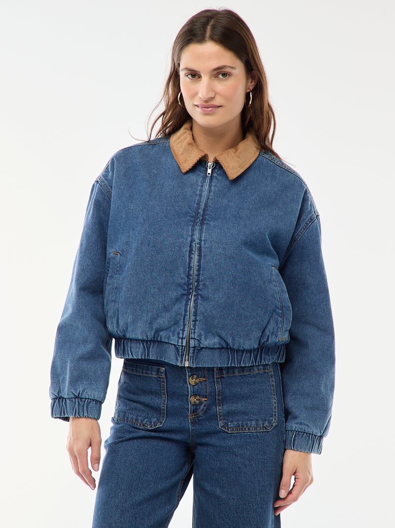 Veste en coton avec col velours côtelé Bleu - Kiabi