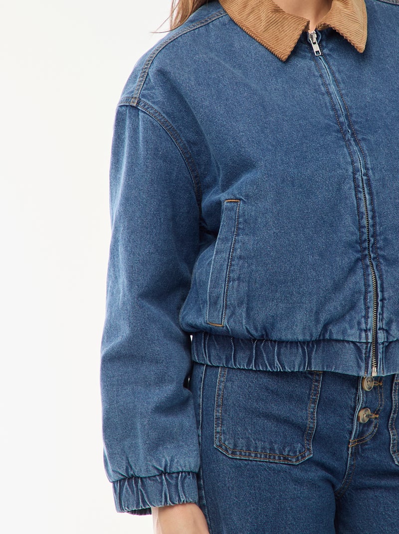 Veste en coton avec col velours côtelé Bleu - Kiabi