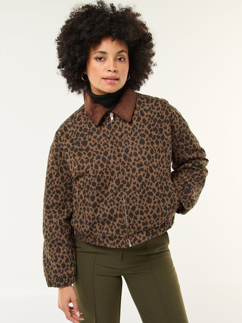 Veste en coton avec col velours côtelé Marron - Kiabi