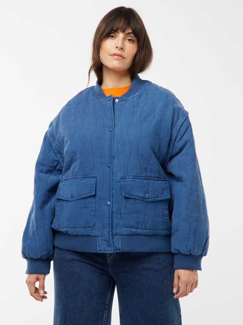 Veste en coton matelassée avec vagues verticales BLEU - Kiabi