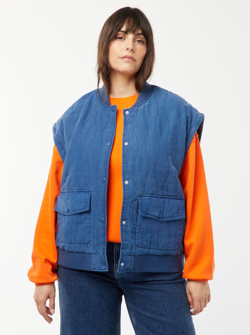 Veste en coton matelassée avec vagues verticales BLEU - Kiabi