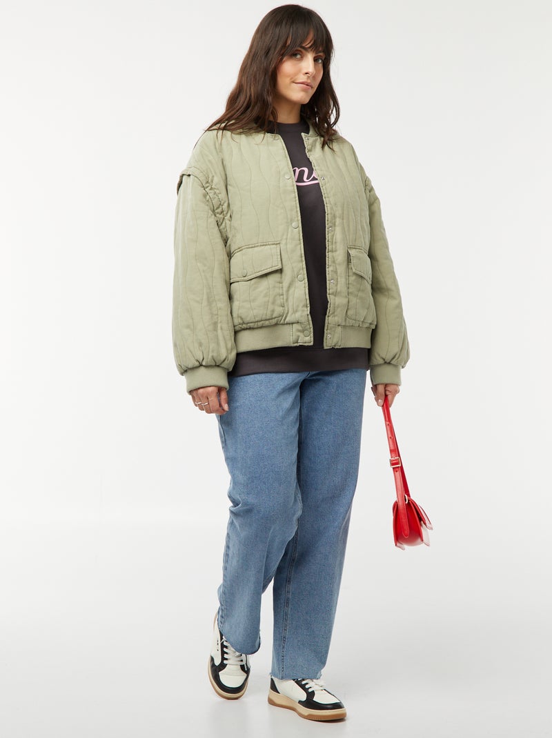 Veste en coton matelassée avec vagues verticales KAKI - Kiabi