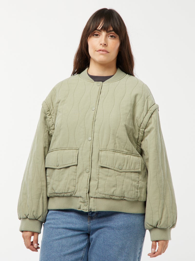 Veste en coton matelassée avec vagues verticales KAKI - Kiabi