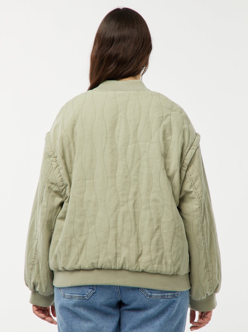 Veste en coton matelassée avec vagues verticales KAKI - Kiabi