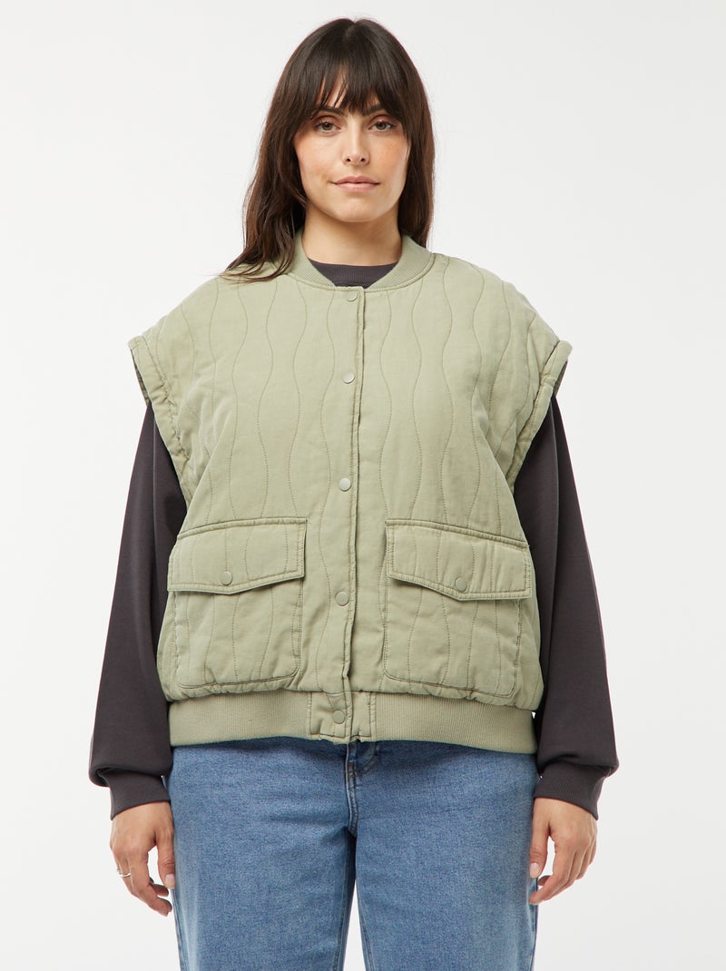 Veste en coton matelassée avec vagues verticales KAKI - Kiabi