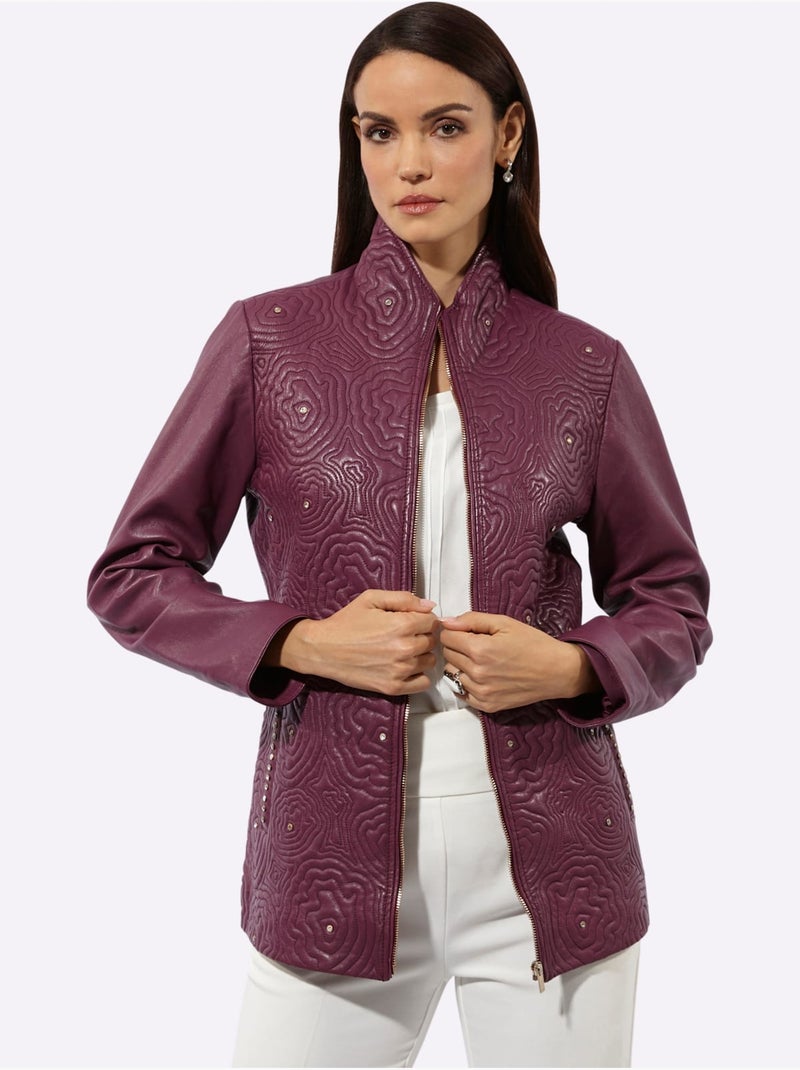 Veste En Cuir 100% Cuir Agneau Nappa - Taille Standard - Helline Bordeaux - Kiabi