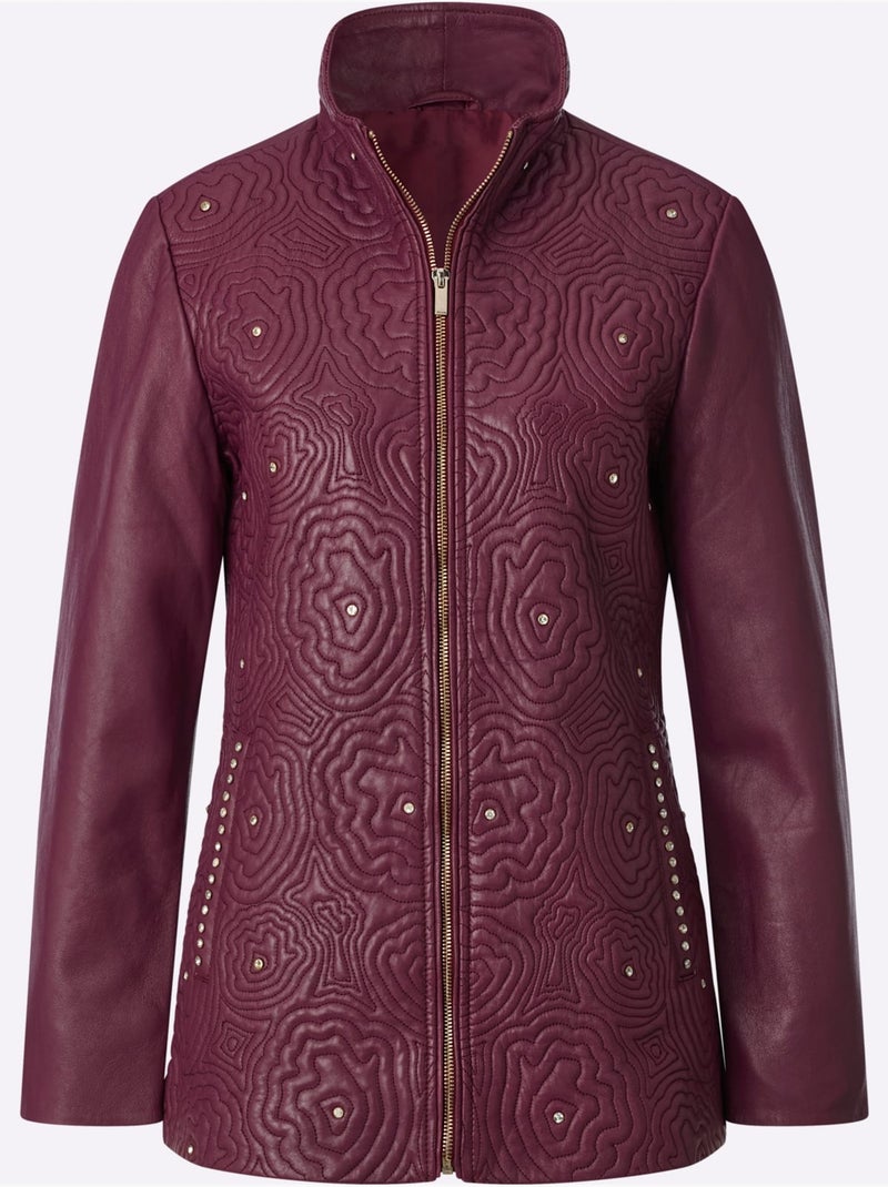 Veste En Cuir 100% Cuir Agneau Nappa - Taille Standard - Helline Bordeaux - Kiabi