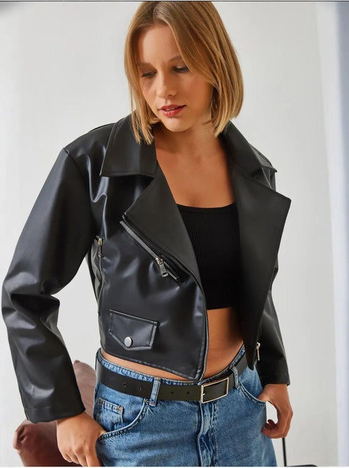 Veste en cuir à fermeture éclair asymétrique bianco lucci - Kiabi