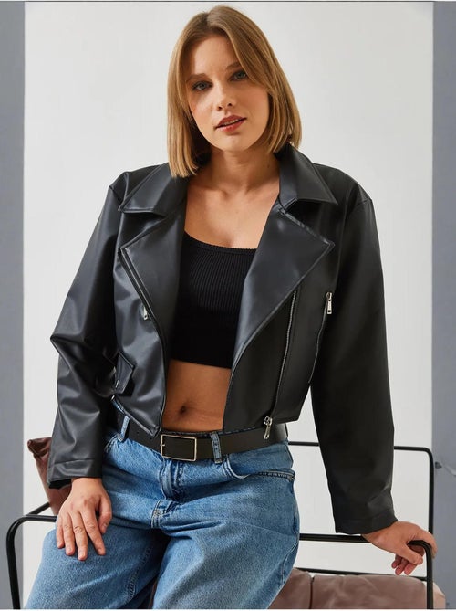 Veste en cuir à fermeture éclair asymétrique bianco lucci - Kiabi