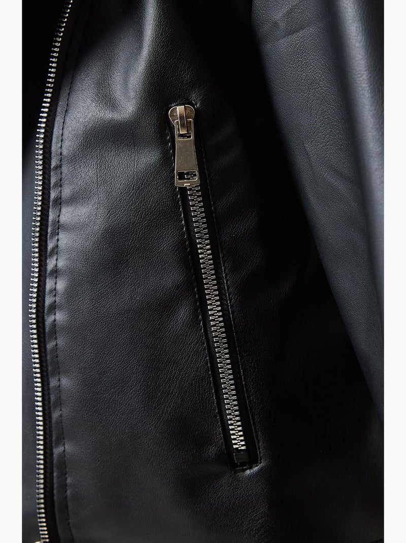 Veste en cuir à fermeture éclair asymétrique lucci Noir - Kiabi