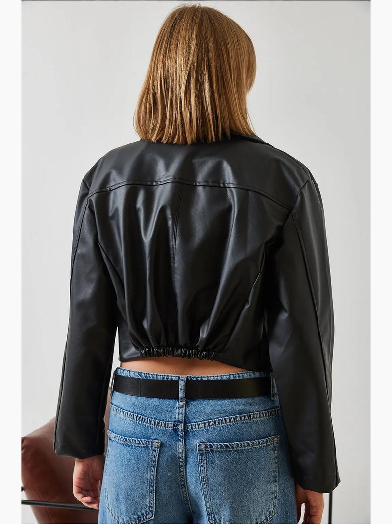 Veste en cuir à fermeture éclair asymétrique lucci Noir - Kiabi