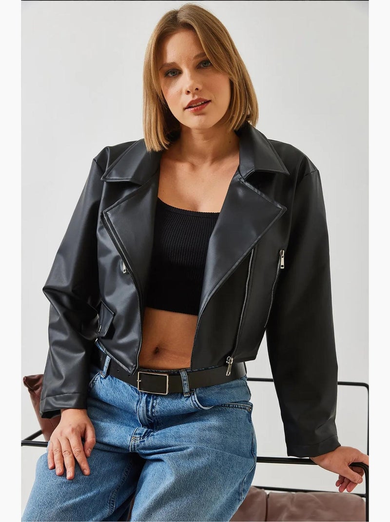 Veste en cuir à fermeture éclair asymétrique lucci Noir - Kiabi