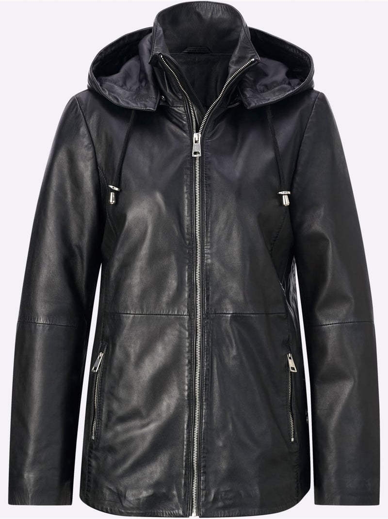 Veste En Cuir Cuir Agneau Nappa Doux - Taille Standard - Helline Noir - Kiabi