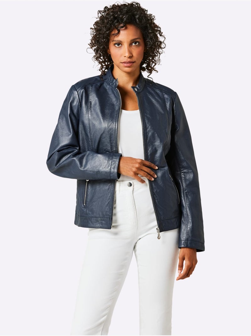 Veste En Cuir Haute Qualité - Taille Standard - Helline Bleu foncé - Kiabi