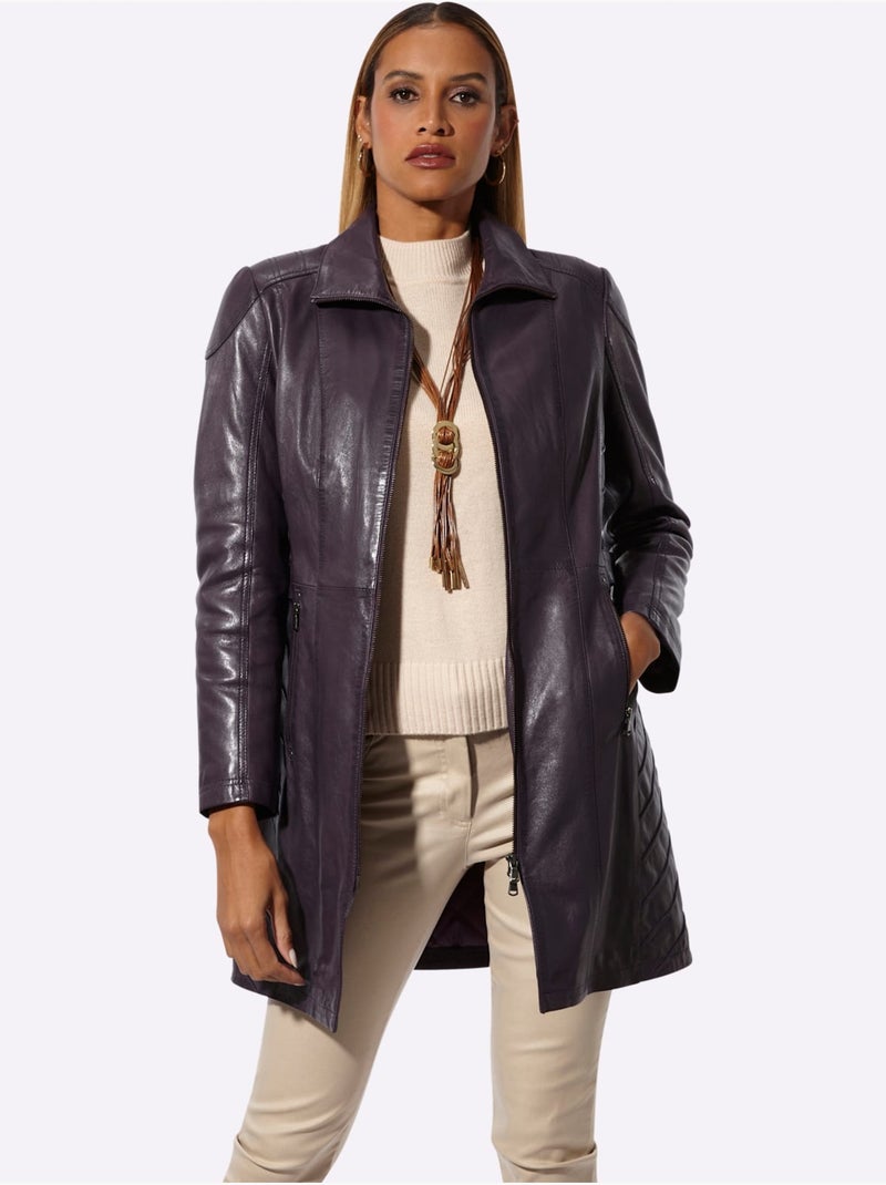 Veste en cuir pur cuir d'agneau nappa - taille standard - helline Violet aubergine - Kiabi