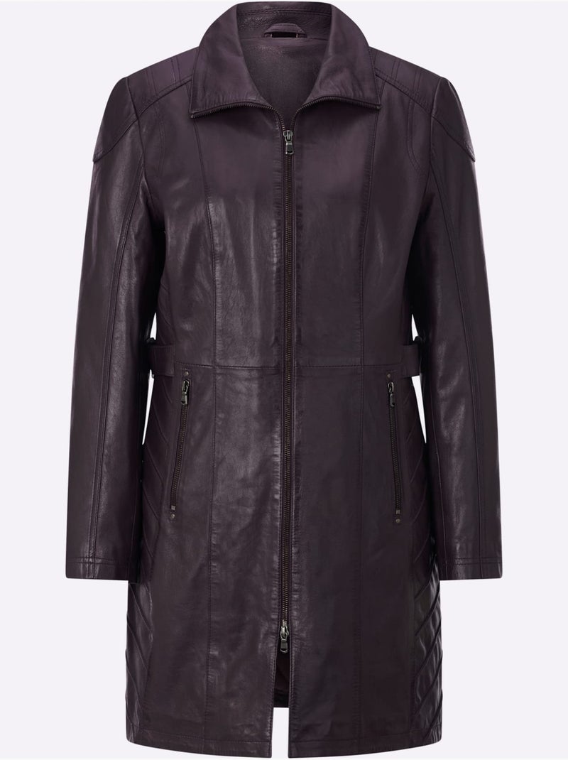 Veste en cuir pur cuir d'agneau nappa - taille standard - helline Violet aubergine - Kiabi