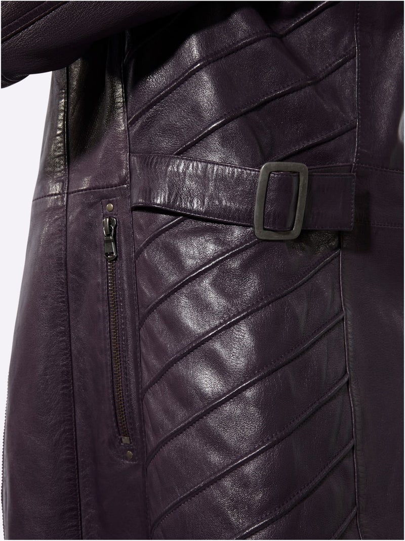 Veste en cuir pur cuir d'agneau nappa - taille standard - helline Violet aubergine - Kiabi