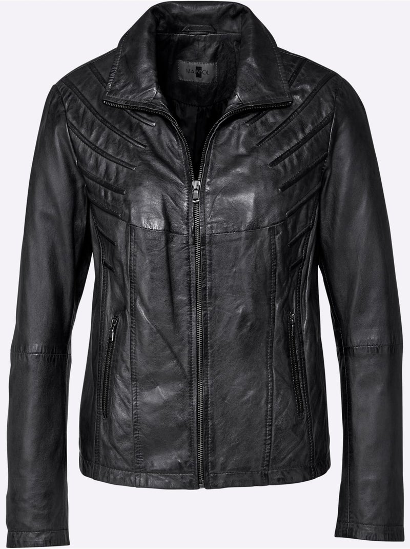 Veste En Cuir Pur Cuir D'agneau Nappa - Taille Standard - Witt gris anthracite - Kiabi