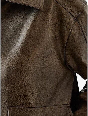 Veste en cuir vieilli à col chemise bianco lucci