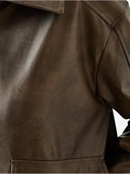 Veste en cuir vieilli à col chemise bianco lucci - Kiabi
