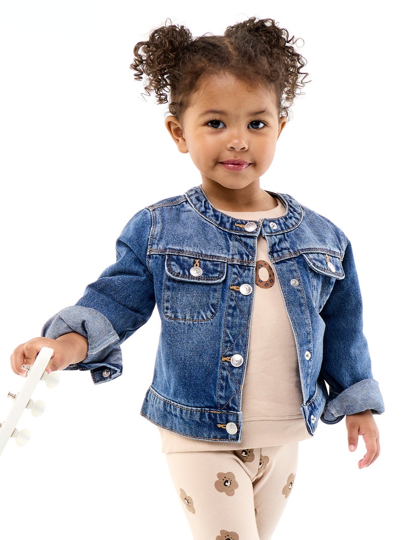 Veste en denim à col rond Bleu - Kiabi
