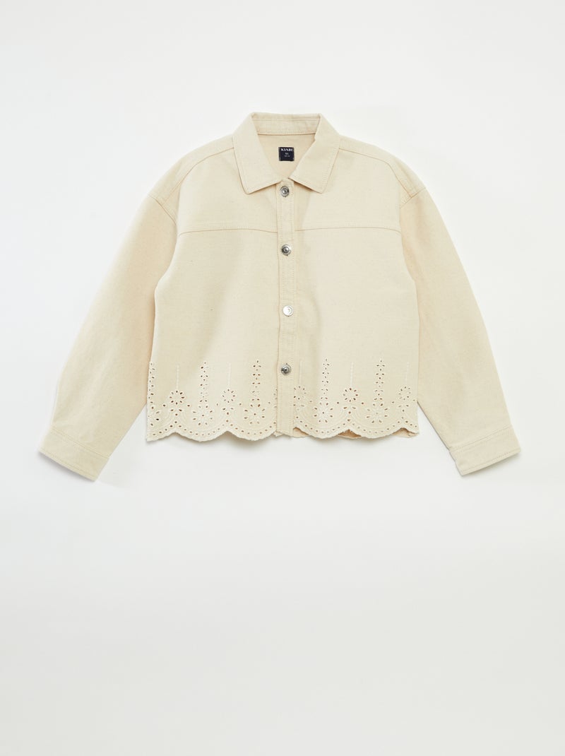 Veste en denim avec broderie anglaise BLANC - Kiabi