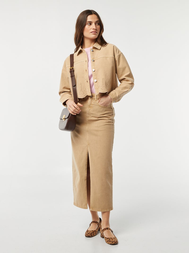 Veste en denim avec broderies MARRON - Kiabi