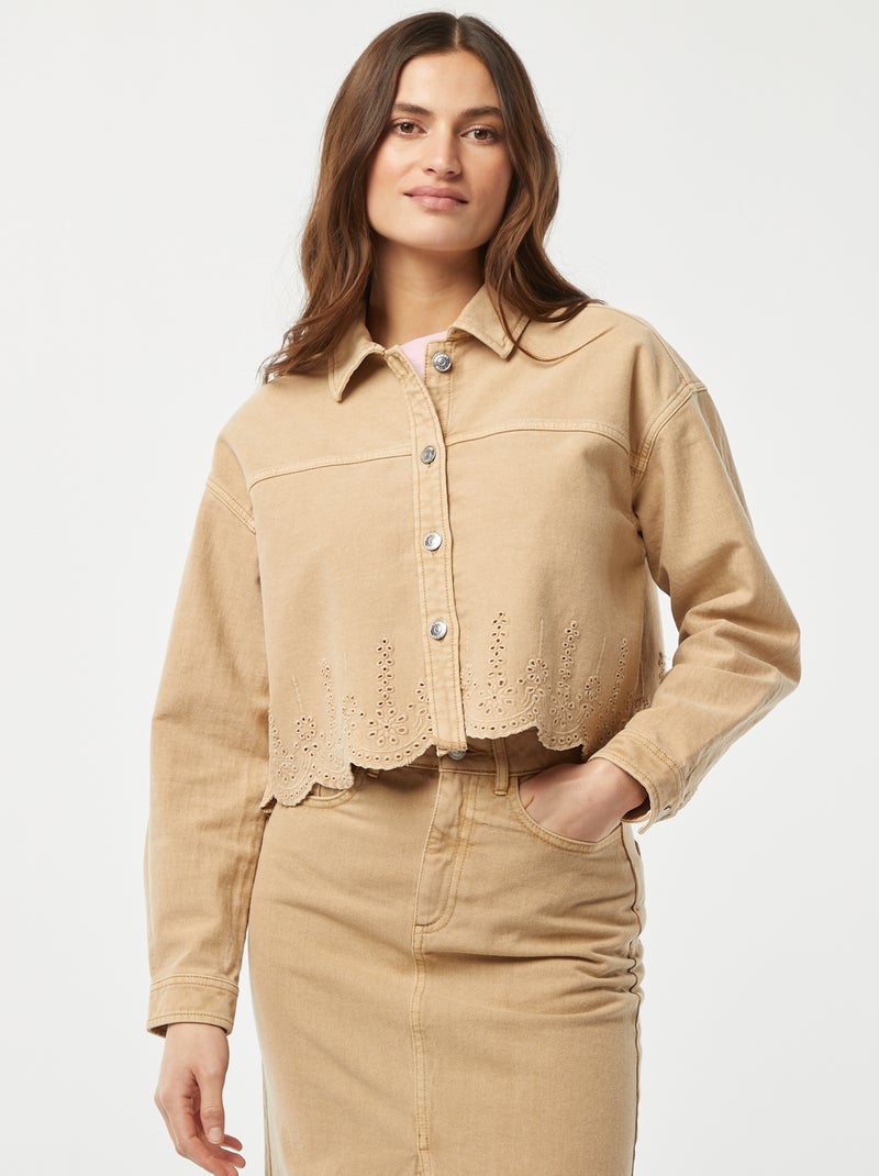 Veste en denim avec broderies MARRON - Kiabi