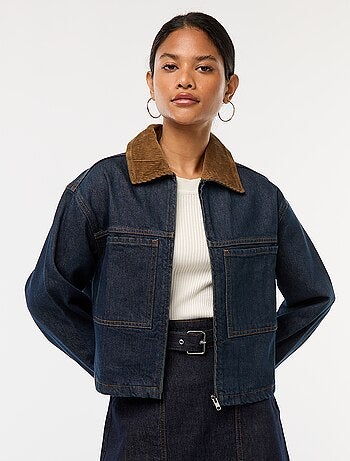 Veste en denim avec col en matière côtelée