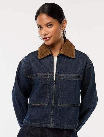 Veste en denim avec col en matière côtelée