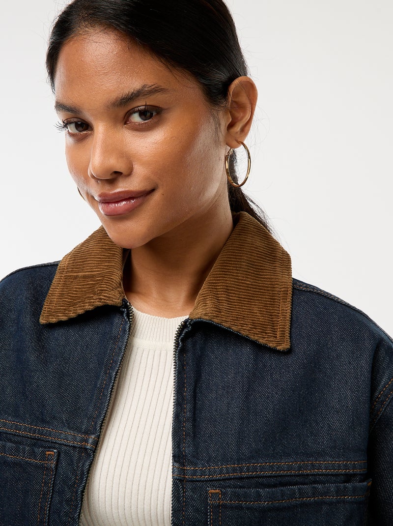 Veste en denim avec col en matière côtelée Bleu - Kiabi