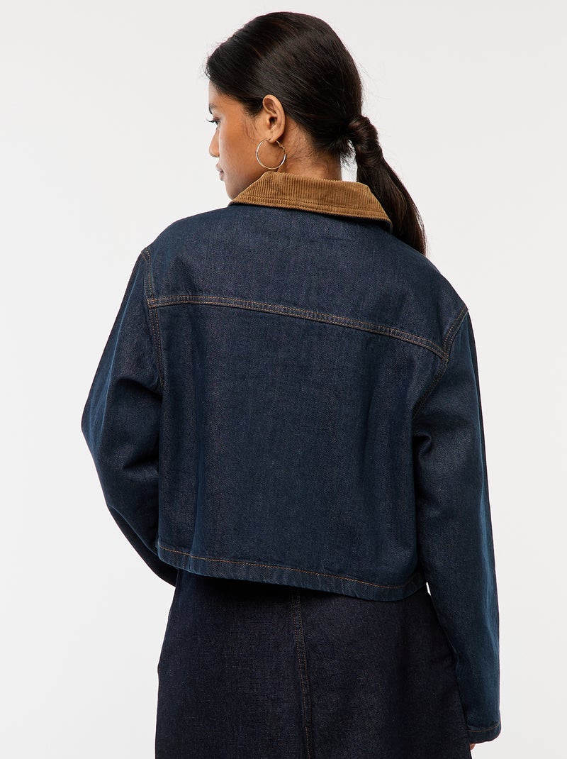 Veste en denim avec col en matière côtelée Bleu - Kiabi