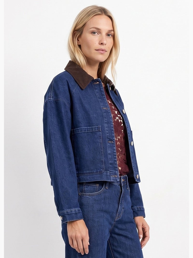 Veste en denim avec col en velours - afibel Bleu jean - Kiabi