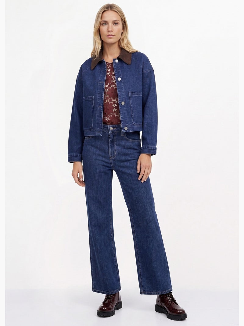 Veste en denim avec col en velours - afibel Bleu jean - Kiabi