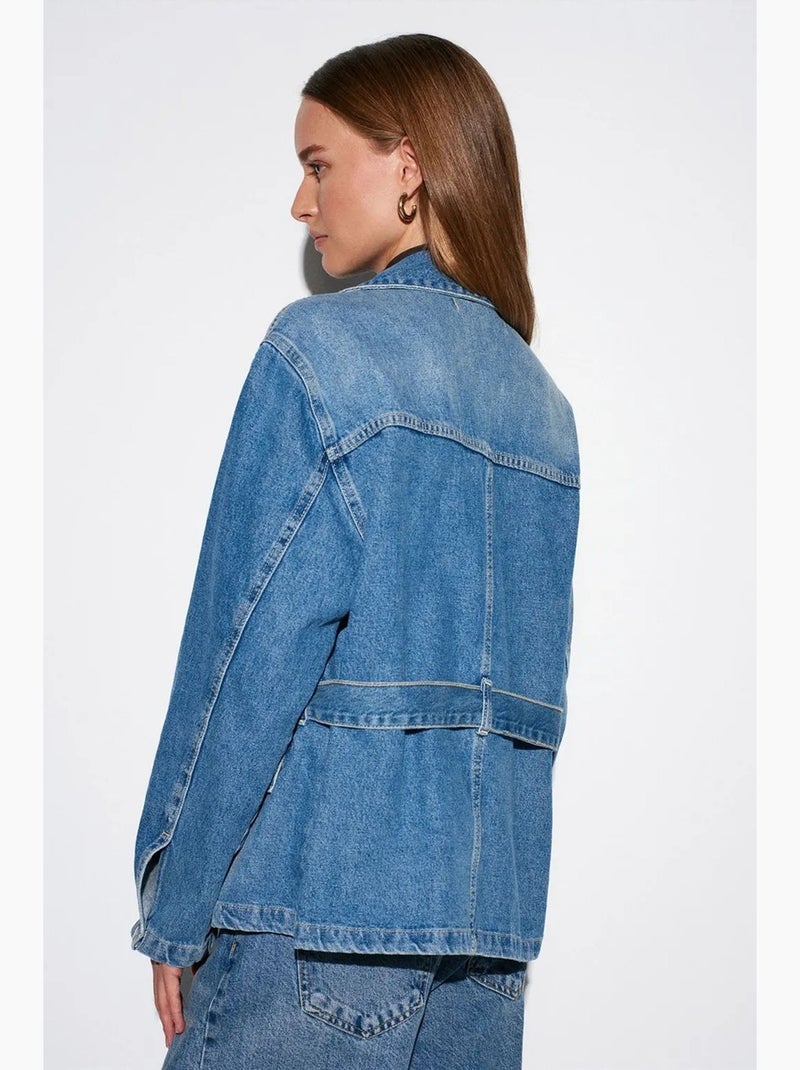 Veste en denim ceinturée pour femme dilvin Bleu saphir - Kiabi