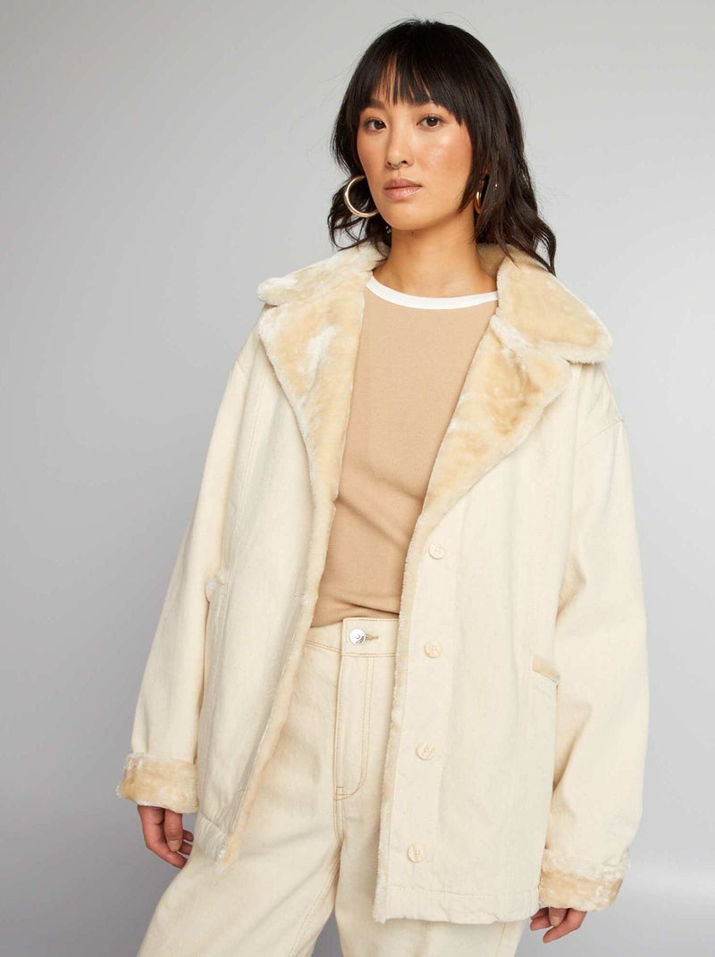 Veste en denim col effet moutonné Beige - Kiabi