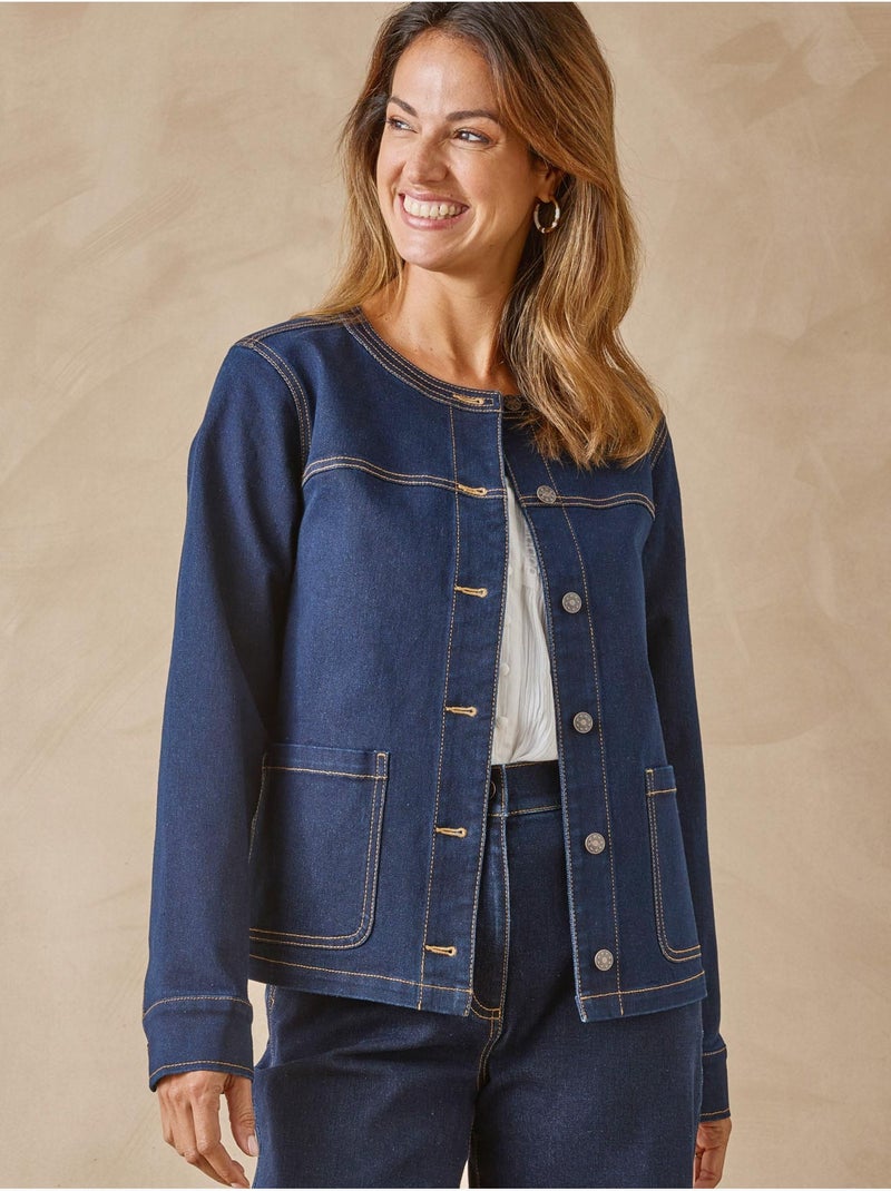 Veste en denim col rond - DAXON Bleu denim - Kiabi
