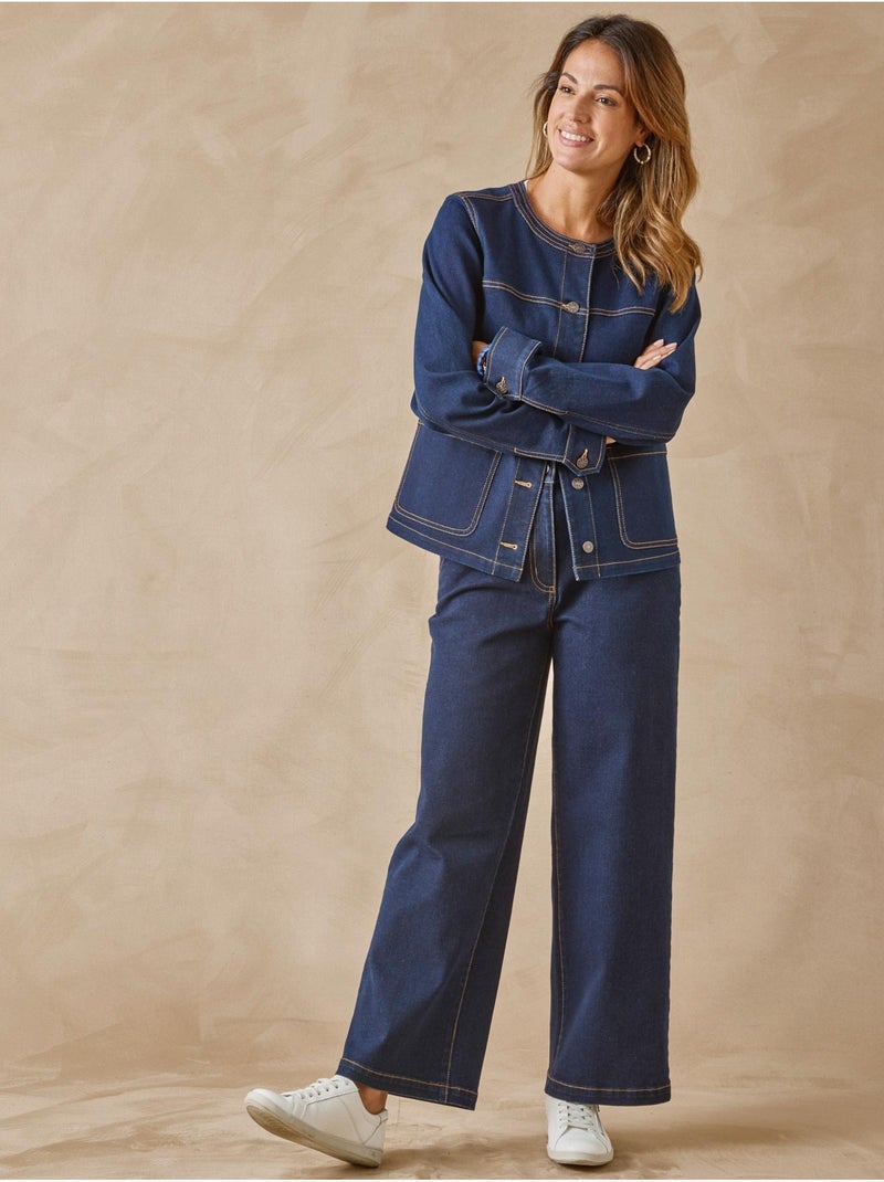 Veste en denim col rond - DAXON Bleu denim - Kiabi