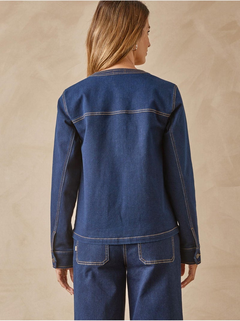Veste en denim col rond - DAXON Bleu denim - Kiabi