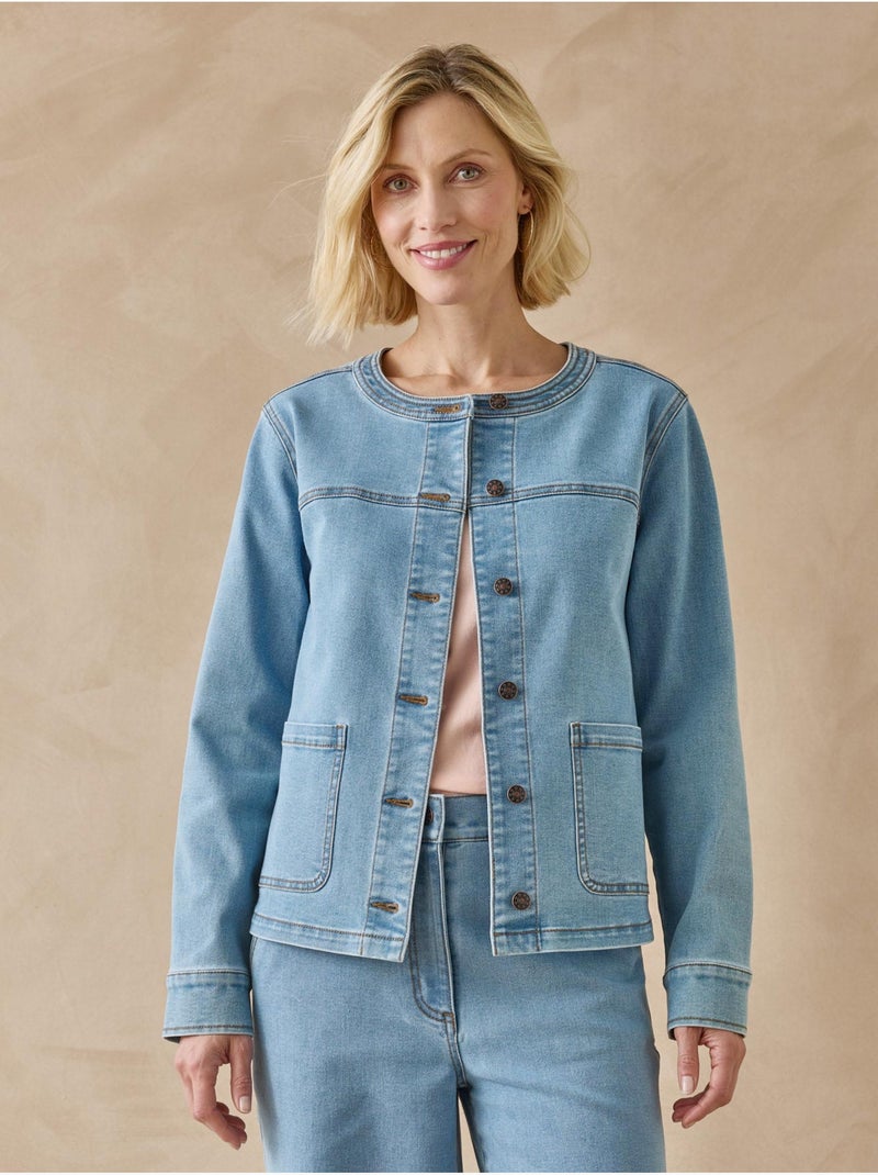 Veste en denim col rond - DAXON Bleu jean - Kiabi