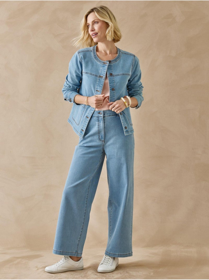 Veste en denim col rond - DAXON Bleu jean - Kiabi