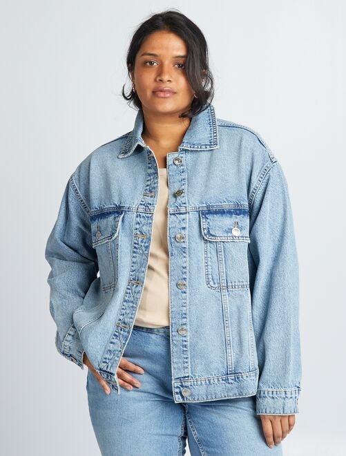 Veste En Jean Femme Vintage Style Rétro - Taille 8, Coupe Biker, Bleu Délavé - Occasion Très Bon état