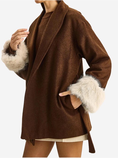 Veste en feutre oversize à col châle et poignets en fausse fourrure - Kiabi