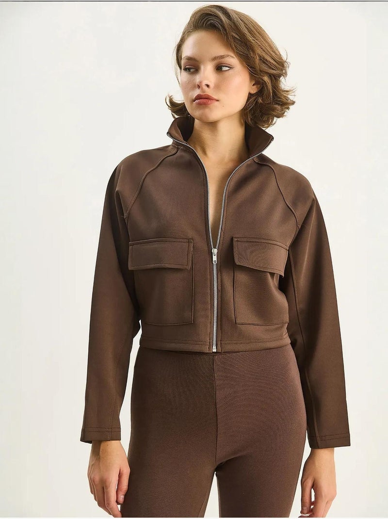 Veste en gabardine avec col chemise et poches lucci Marron foncé - Kiabi