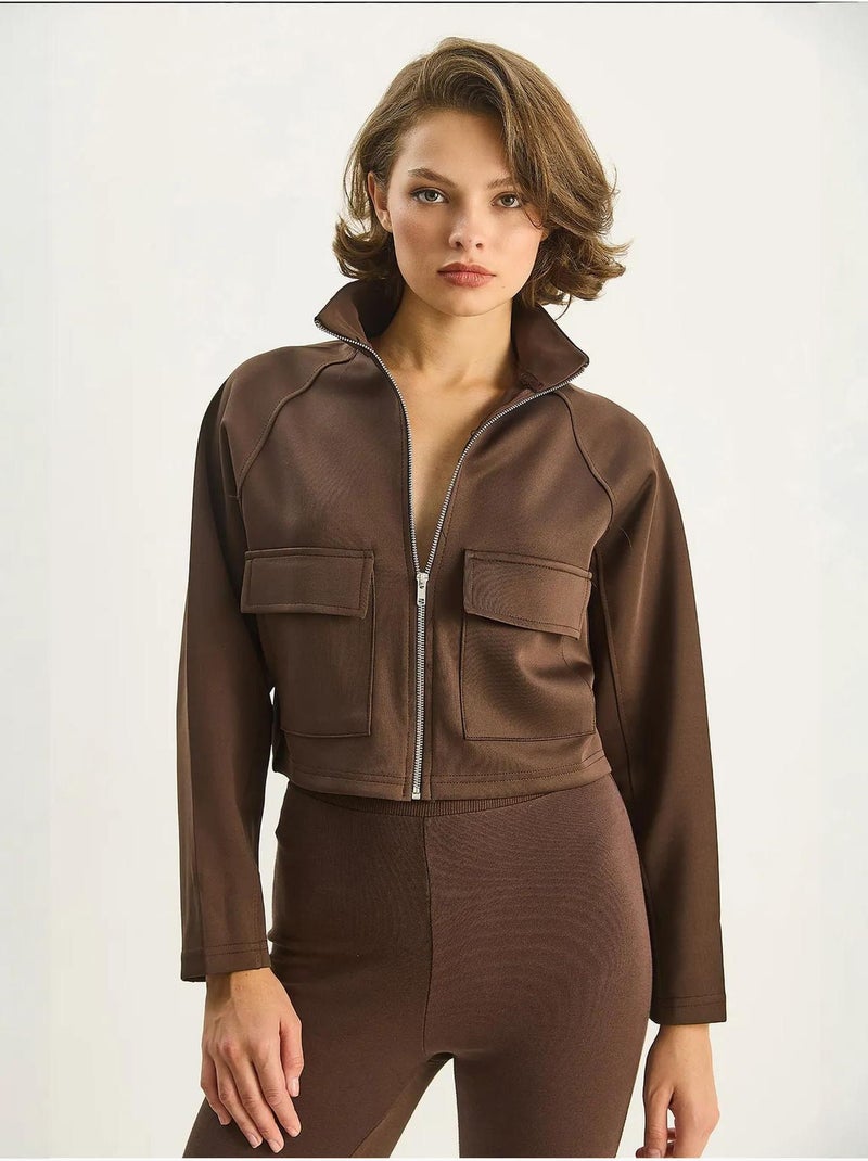 Veste en gabardine avec col chemise et poches lucci Marron foncé - Kiabi