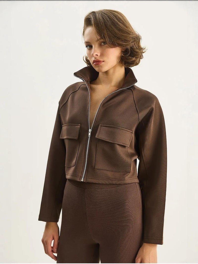 Veste en gabardine avec col chemise et poches lucci Marron foncé - Kiabi