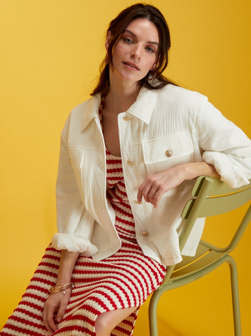 Veste en gaze de coton blanc - Kiabi