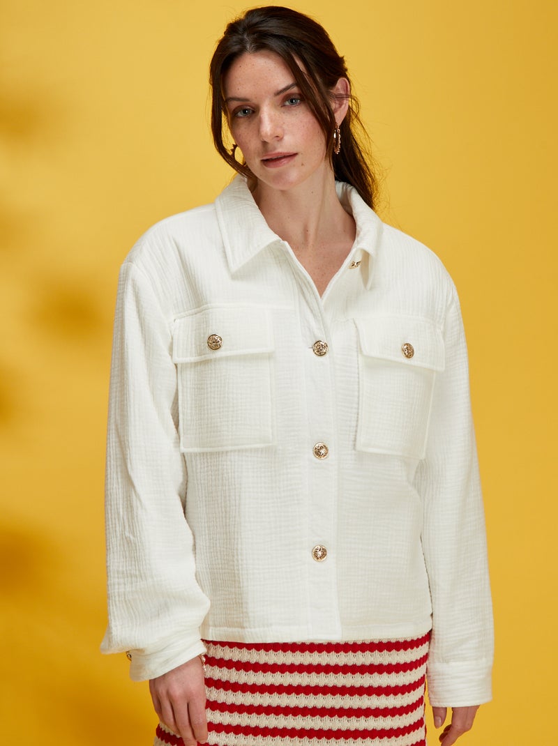 Veste en gaze de coton blanc - Kiabi