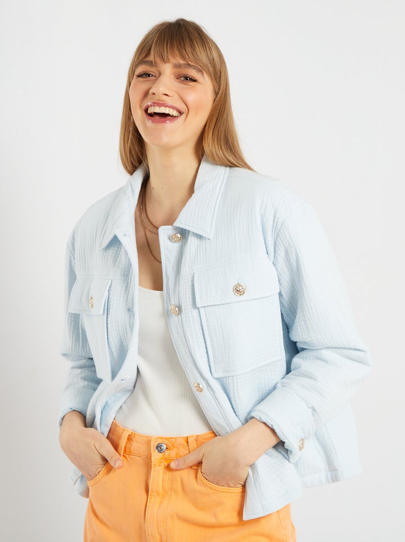 Veste en gaze de coton Bleu - Kiabi
