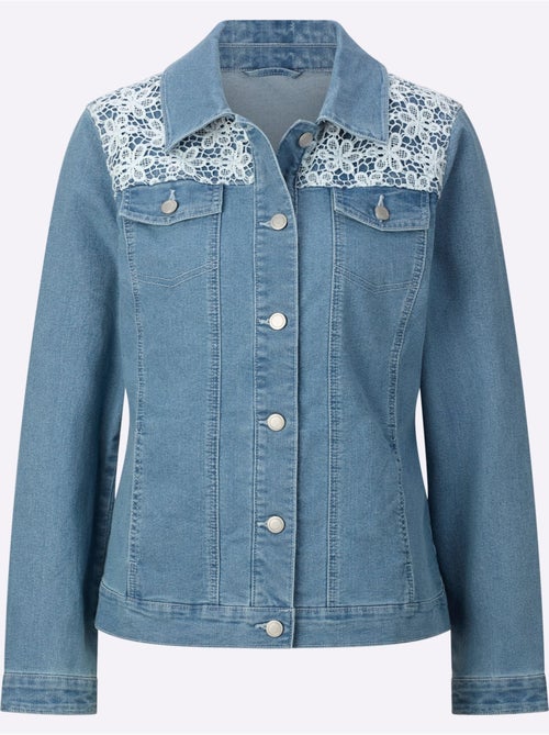 Veste en jean à col chemise et dentelle crochetée - Taille standard - Moda Vilona - Kiabi Veste en jean à col chemise et dentelle crochetée - Taille standard - Moda Vilona - Kiabi